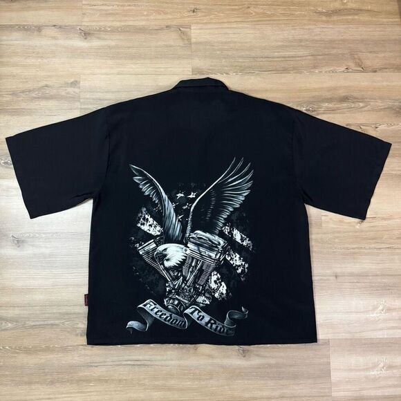 Dragonfly Roadhouse Size 5XL Short Sleeve Freedom To Ride Button Up Black Biker - Picture 6 of 6